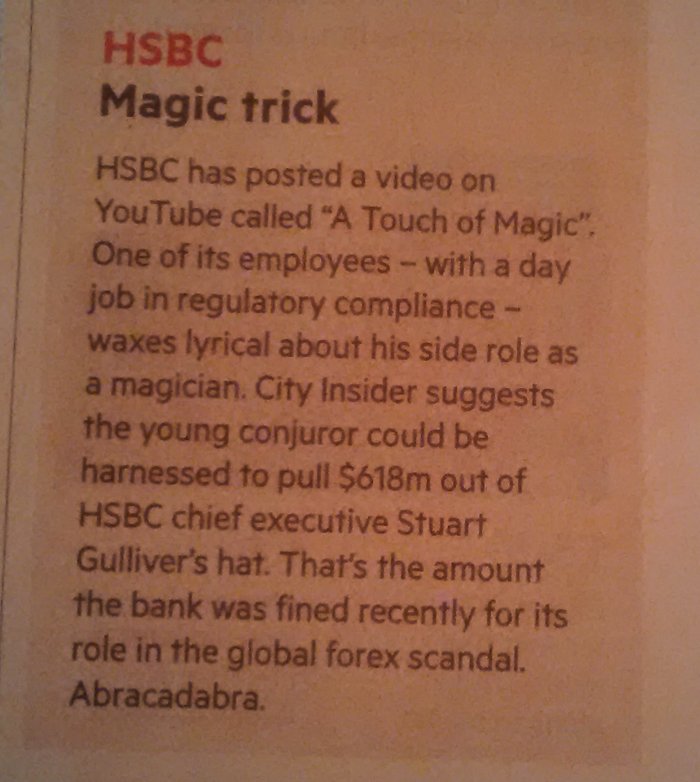 Financial Times newspaper clipping featuring magician James Pritchard